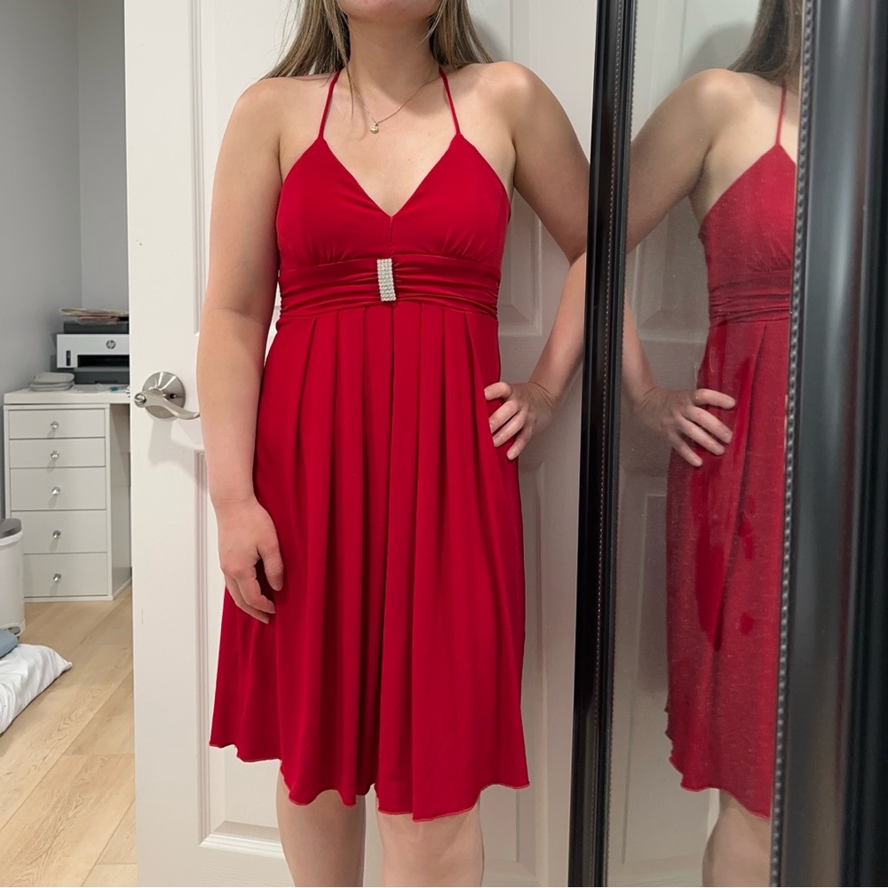 Red flowy dress